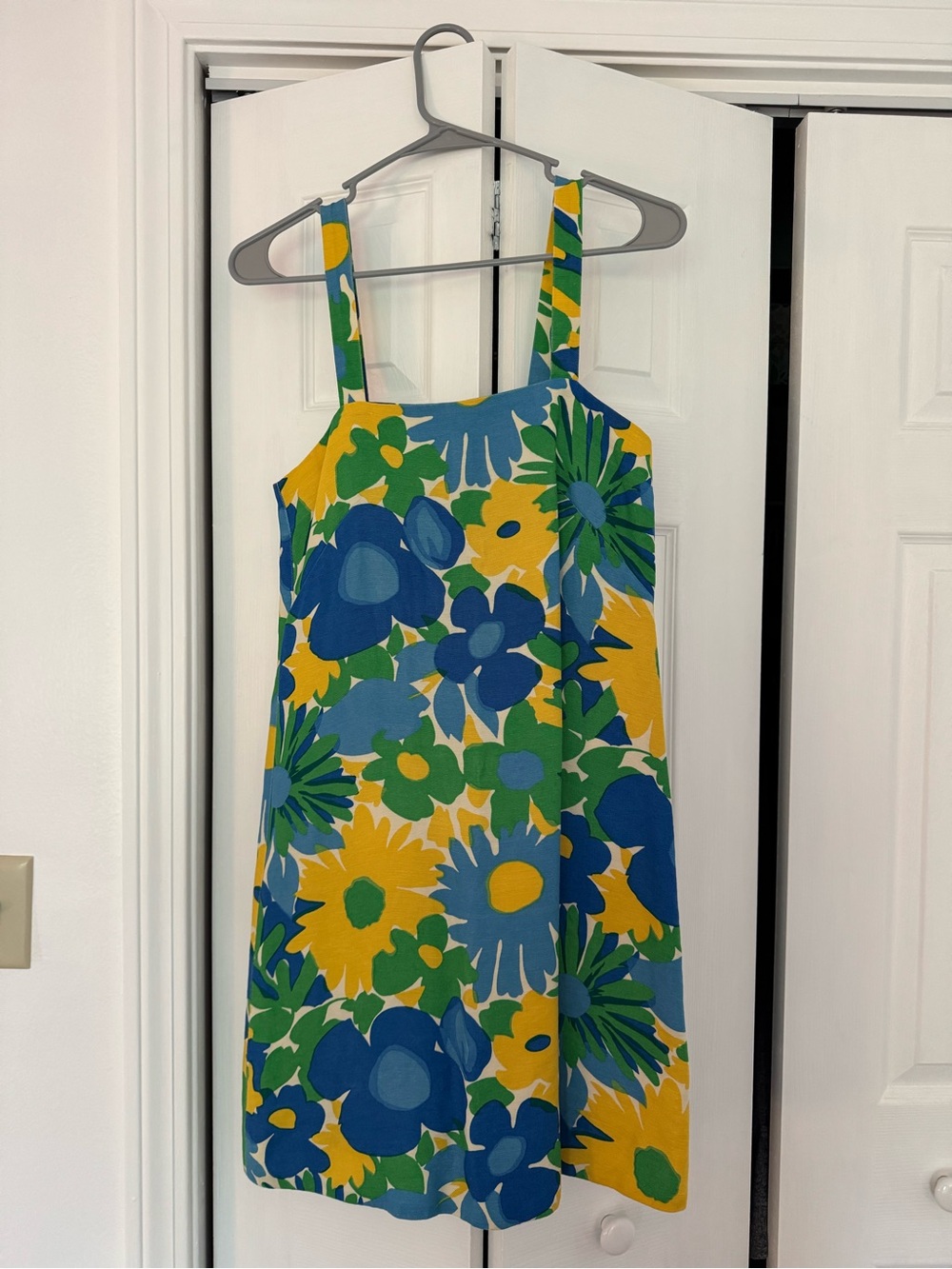 J. Crew Floral Shift Dress in Blue, Yellow, Green